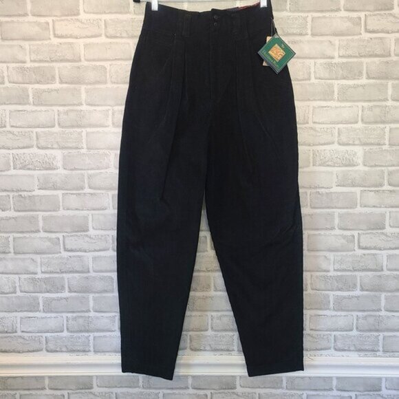 Vtg Hunters Run High Waisted Black Corduroy Pants NOS Tapered Pleated 12 Preppy - Picture 1 of 10